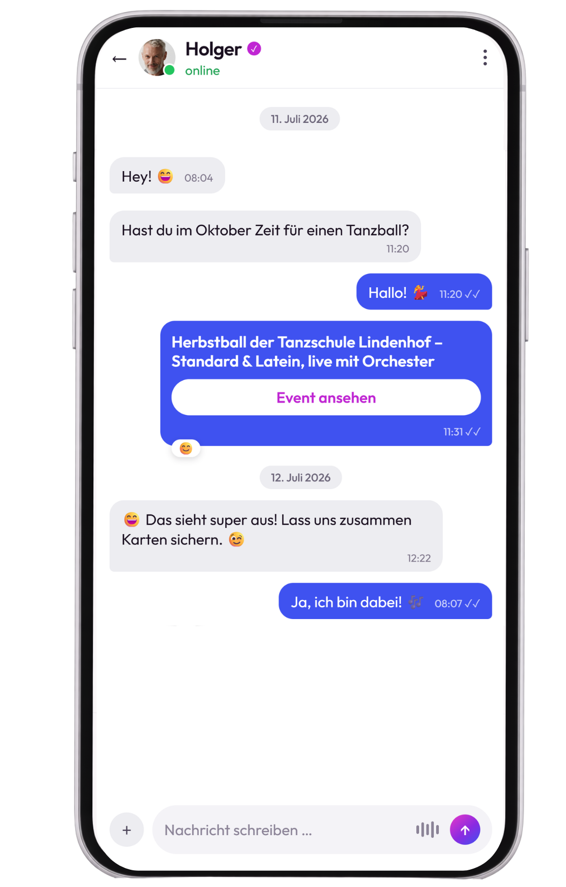 Chatverlauf zwischen zwei Mitgliedern der App